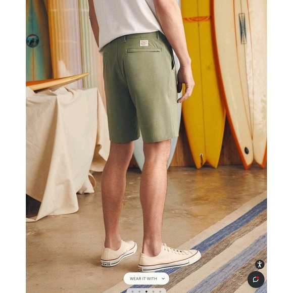 Faherty All Day 1.0 Short 9″ Olive Sz 33 Men's Tech Flat-Front Performance Short - Picture 2 of 7